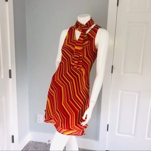 Vintage Geometric Red Stripe Mini Dress